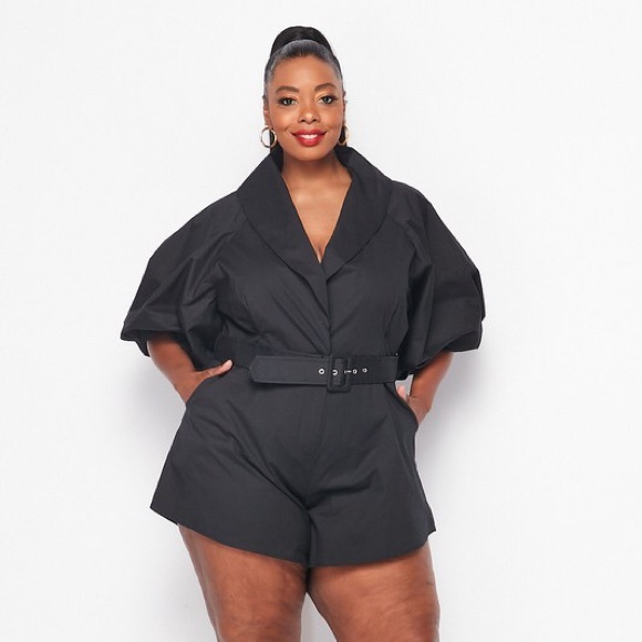 Collared Bubble Sleeve Romper - Picture 2 of 6